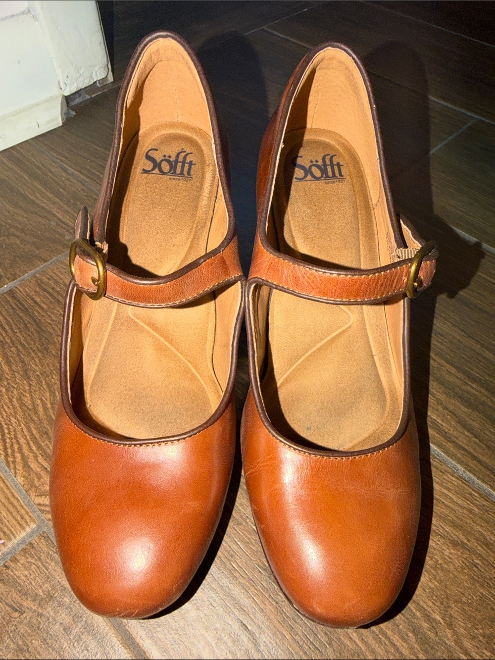 Söfft Cognac Leather Mary Jane Heels
